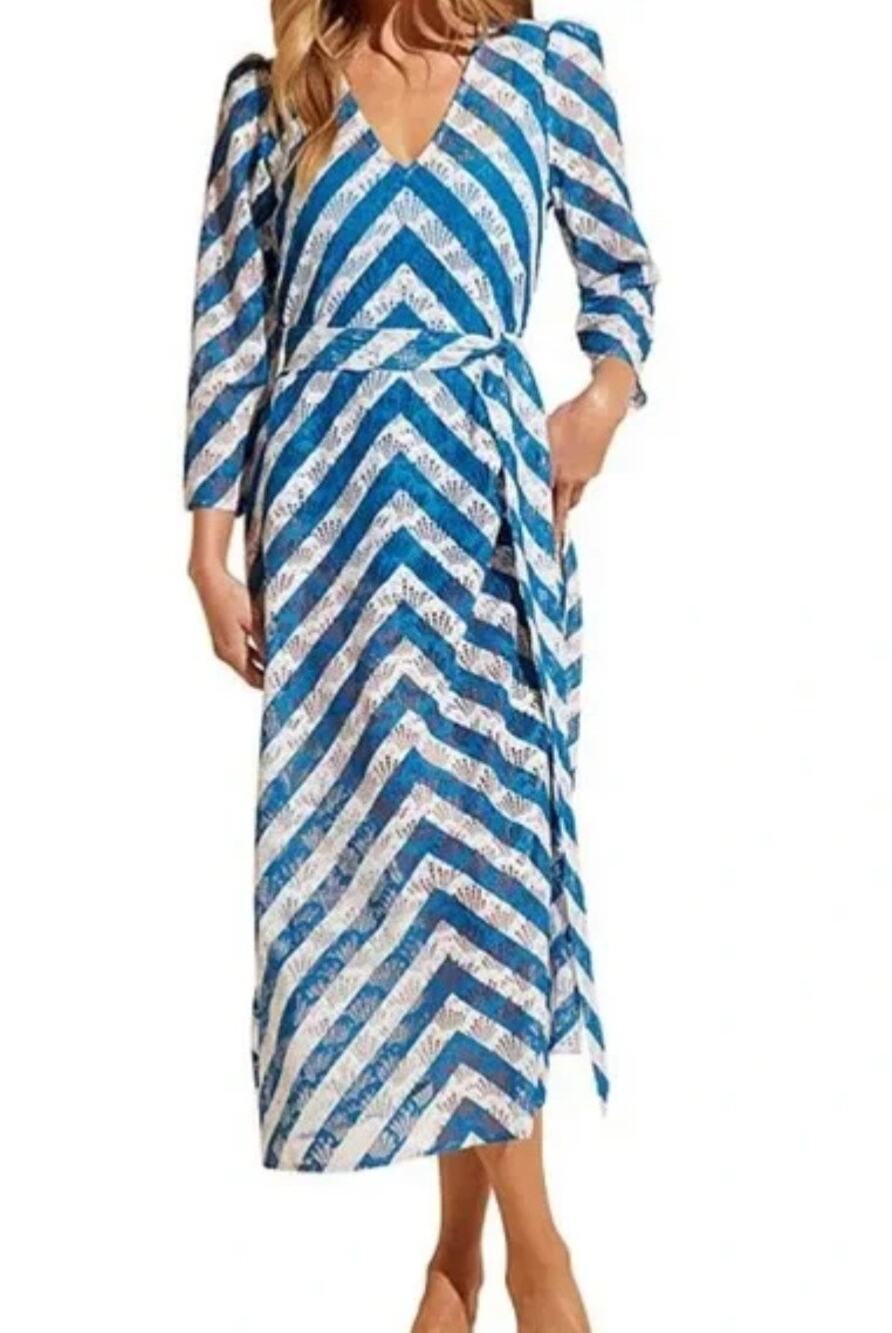 Stylest $298 Aqualace Caftan Cover-up Dress Saphire Chevron Lace Size L